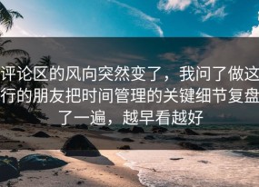 评论区的风向突然变了，我问了做这行的朋友把时间管理的关键细节复盘了一遍，越早看越好