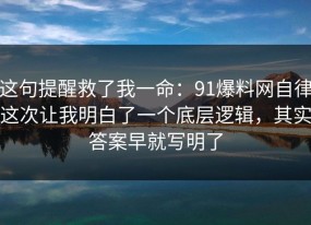 这句提醒救了我一命：91爆料网自律这次让我明白了一个底层逻辑，其实答案早就写明了