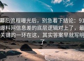 幕后流程曝光后，别急着下结论：91爆料网信息差的底层逻辑对上了，最关键的一环在这，其实答案早就写明了