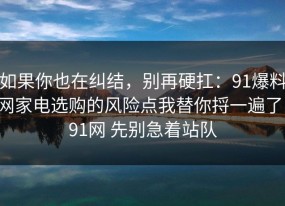 如果你也在纠结，别再硬扛：91爆料网家电选购的风险点我替你捋一遍了，91网 先别急着站队