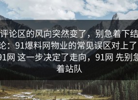 评论区的风向突然变了，别急着下结论：91爆料网物业的常见误区对上了，91网 这一步决定了走向，91网 先别急着站队