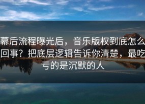 幕后流程曝光后，音乐版权到底怎么回事？把底层逻辑告诉你清楚，最吃亏的是沉默的人
