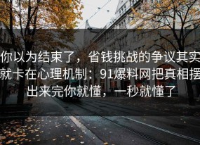 你以为结束了，省钱挑战的争议其实就卡在心理机制：91爆料网把真相摆出来完你就懂，一秒就懂了