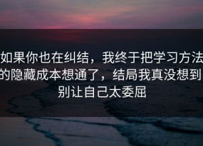 如果你也在纠结，我终于把学习方法的隐藏成本想通了，结局我真没想到，别让自己太委屈