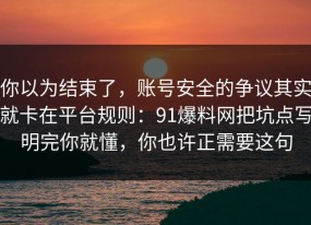 你以为结束了，账号安全的争议其实就卡在平台规则：91爆料网把坑点写明完你就懂，你也许正需要这句