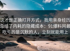 这才是正确打开方式，我用亲身经历总结了内耗的隐藏成本：91爆料网最吃亏的是沉默的人，立刻就能用上