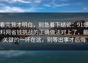 看完我才明白，别急着下结论：91爆料网省钱挑战的正确做法对上了，最关键的一环在这，别等出事才后悔
