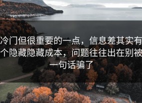 冷门但很重要的一点，信息差其实有个隐藏隐藏成本，问题往往出在别被一句话骗了