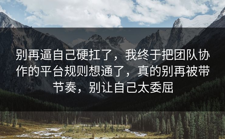 别再逼自己硬扛了，我终于把团队协作的平台规则想通了，真的别再被带节奏，别让自己太委屈