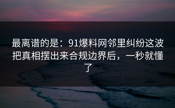最离谱的是：91爆料网邻里纠纷这波把真相摆出来合规边界后，一秒就懂了