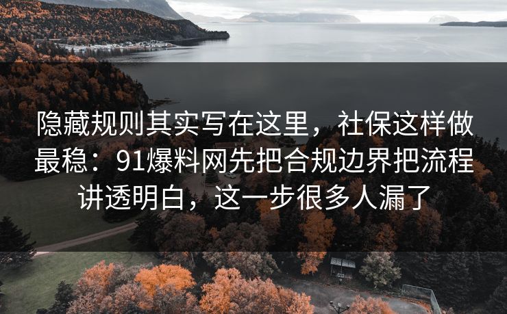 隐藏规则其实写在这里,社保这样做最稳:91爆料网先把合规边界把流程讲透明白,这一步很多人漏了 隐藏规则其实写在这里,社保这样做最稳:91爆料网先把合规边界把流程讲透明白,这一步很多人漏了