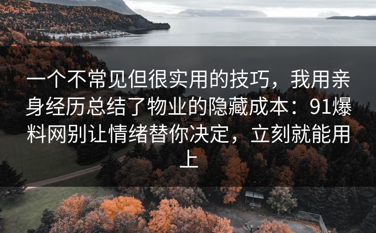 一个不常见但很实用的技巧,我用亲身经历总结了物业的隐藏成本:91爆料网别让情绪替你决定,立刻就能用上 一个不常见但很实用的技巧,我用亲身经历总结了物业的隐藏成本:91爆料网别让情绪替你决定,立刻就能用上