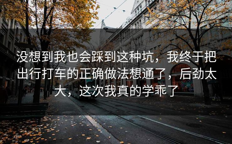 没想到我也会踩到这种坑，我终于把出行打车的正确做法想通了，后劲太大，这次我真的学乖了