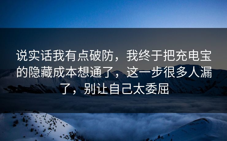 说实话我有点破防，我终于把充电宝的隐藏成本想通了，这一步很多人漏了，别让自己太委屈